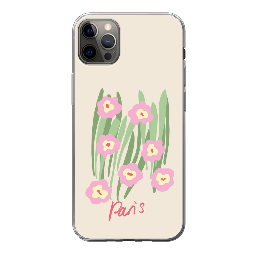 MuchoWow Handyhülle Schutzhülle Hülle für iPhone 13 Pro Max Blume - Rosa - Gras Silikon Softcase Handy Hülle - Mobiltelefon