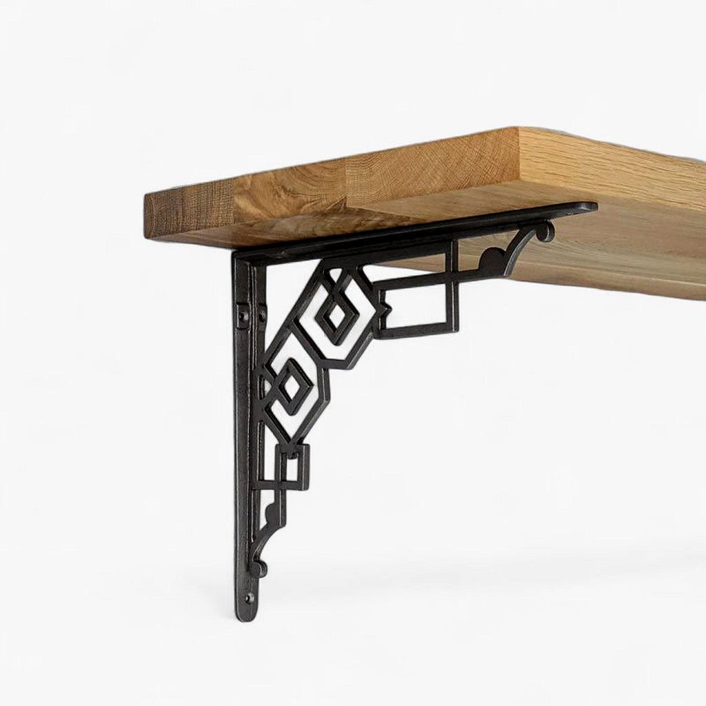Regalwinkel Wandwinkel Stahlguss 300×250 mm – 2 Stück, Massive Geometrie-Motiv, inkl. Fischer-Schrauben & Dübel - Regalträger Halter