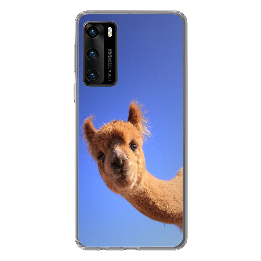 MuchoWow Handyhülle Schutzhülle Hülle für Huawei P40 Alpaka - Braun - Blau Silikon Softcase Handy Hülle - Handytasche