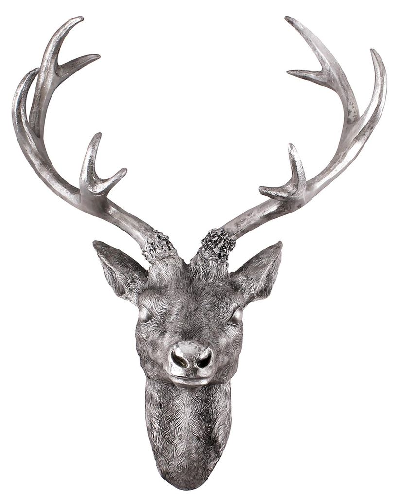XXL Hirschgeweih Hirschkopf Geweih 10-Ender Silber Optik 48x32x61cm Skulptur