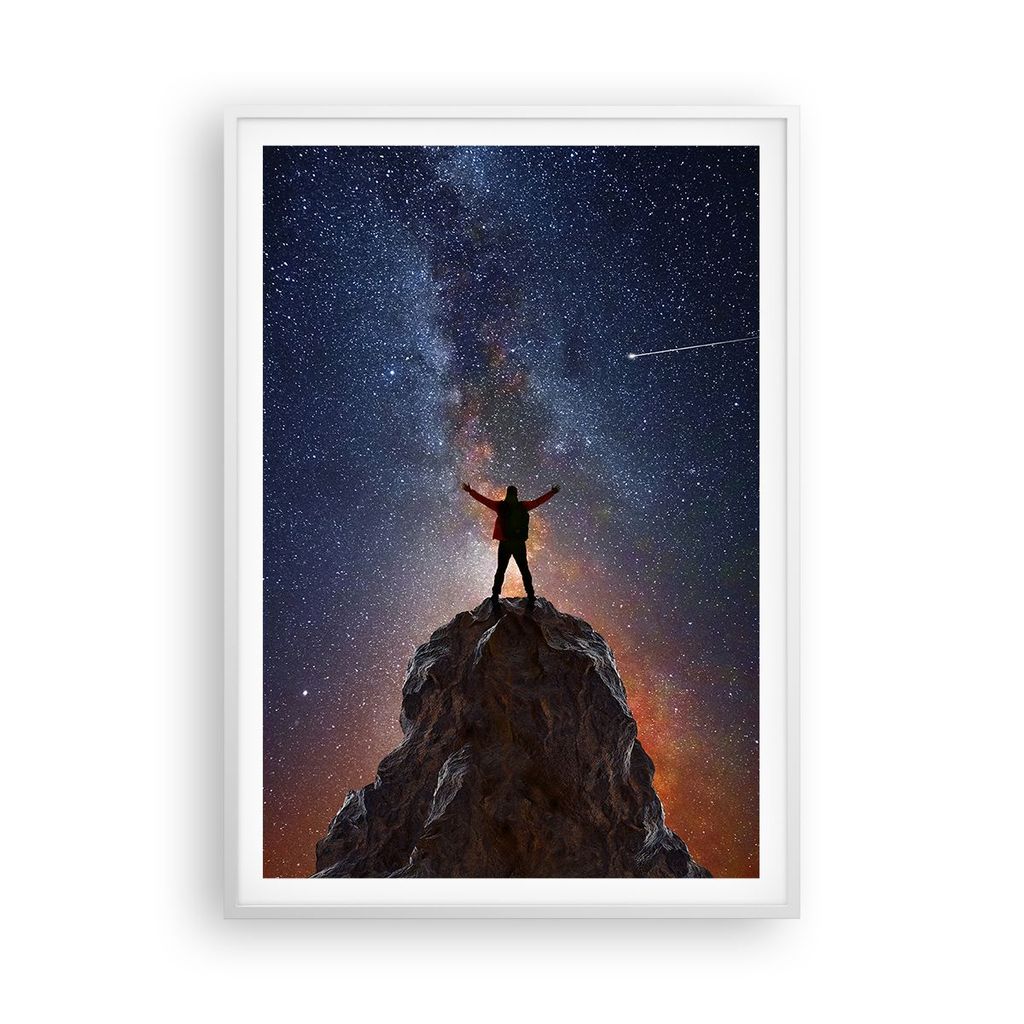 Gerahmtes Poster - Weißer Rahmen - Kosmos Maßstab Mensch - 70x100 cm - Wand Bild - Wanddeko - Wandbilder - Kunstposter - Wandposter - Bilderrahme...