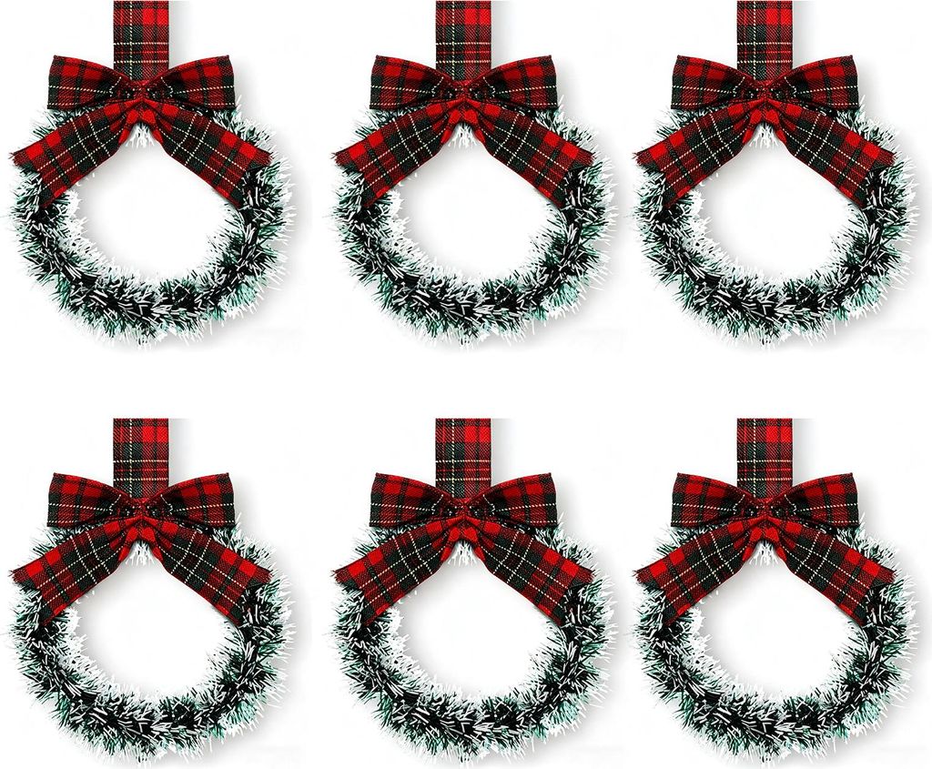 Mini-Weihnachtsschrankkränze (13 cm) – Kleine Küchen-Weihnachtsdekoration mit roter Schleife aus Kunststoff, Rattan und Stoff – Für Fenster,...