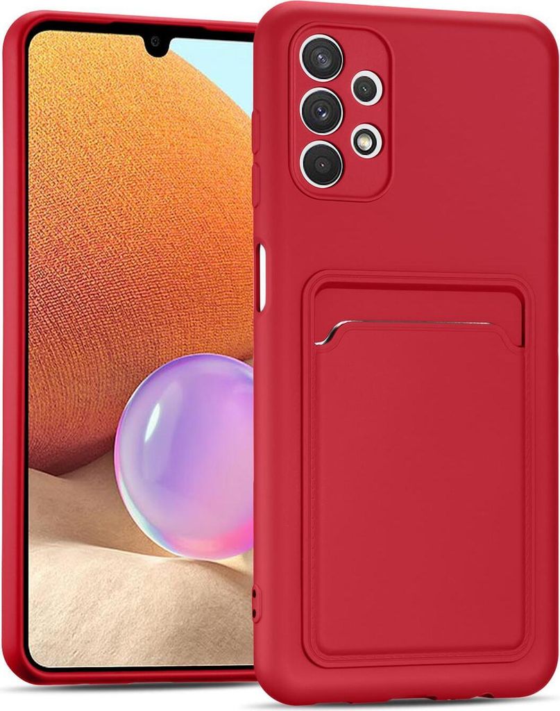 Conie Schutzhülle für Samsung Galaxy A13 4G mit Kartenfach Tasche Case Cover Bumper Silikon Hülle in Rot