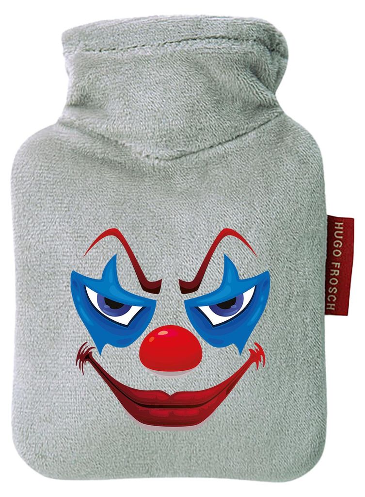 Huuraa Mini-Wärmflasche Horrorclown Halloween 0,2 Liter Grey Mini Veloursbezug Taschenwärmer Geschenkidee