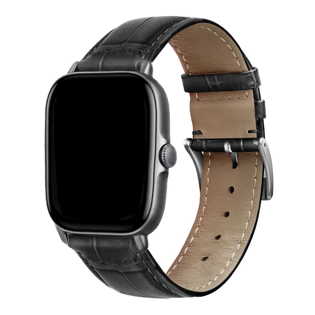 Strap-it Amazfit Bip Lederarmband mit Krokoprägung (Schwarz)