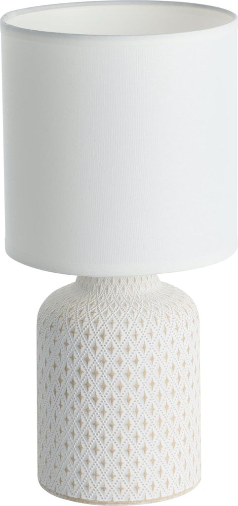 EGLO Tischlampe Bellariva, Tischleuchte, Nachttischlampe aus Keramik in Creme, Textil in Weiß, Wohnzimmerlampe, Lampe mit Schalter, E14 Fassung