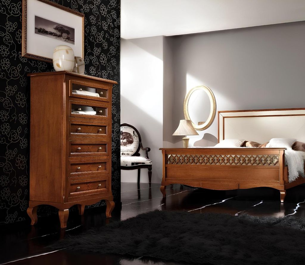 Luxus Schlafzimmer Set 4tlg. Bett 2 Nachttische Kommode Massivholz Möbel Italien