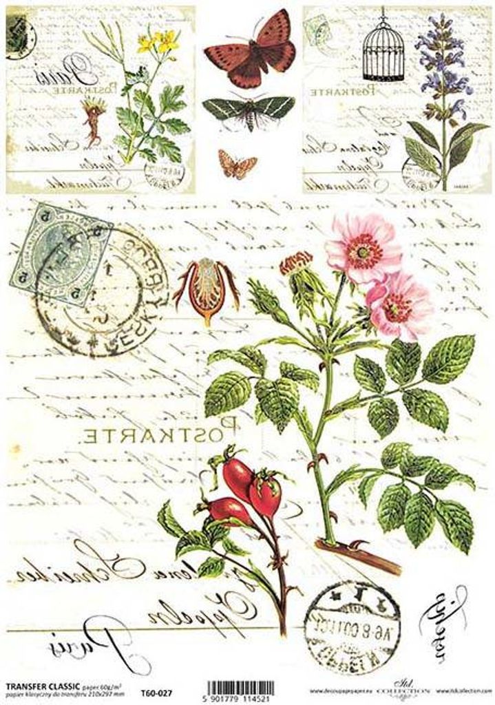 ITD Reispapier Decoupage Bastelpapier Softpapier Serviettentechnik, Blumen T60-027