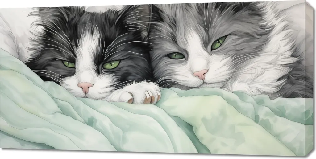 Image 100 x 50 cm Deux chats détendus Grand tableau zen panoramique