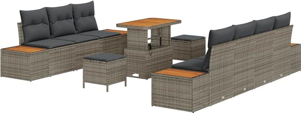 "WINTER SALE" Garten-Sofa-Set - elegantes Design - Sitzgruppe mit Sofa, Tisch - mit Kissen 10 pcs Grau Poly Rattan - Terassenmöbel NeuMöbel457603