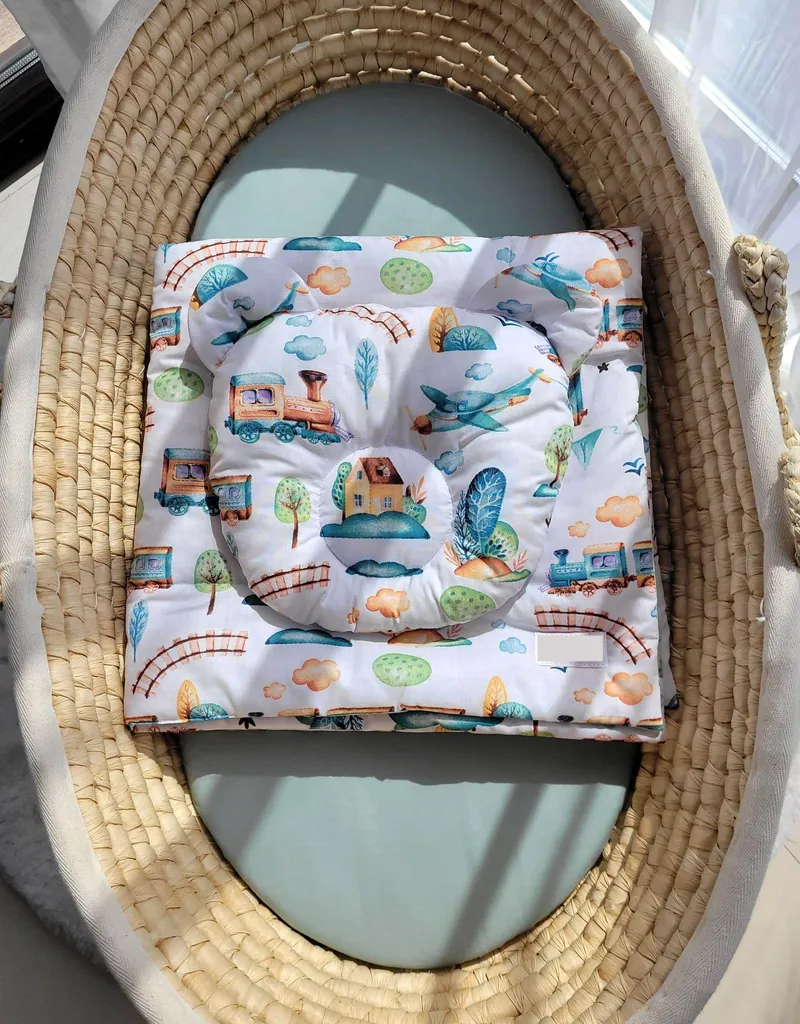 Ensemble de literie bébé avec couverture et coussin Miś train turquoise - 6