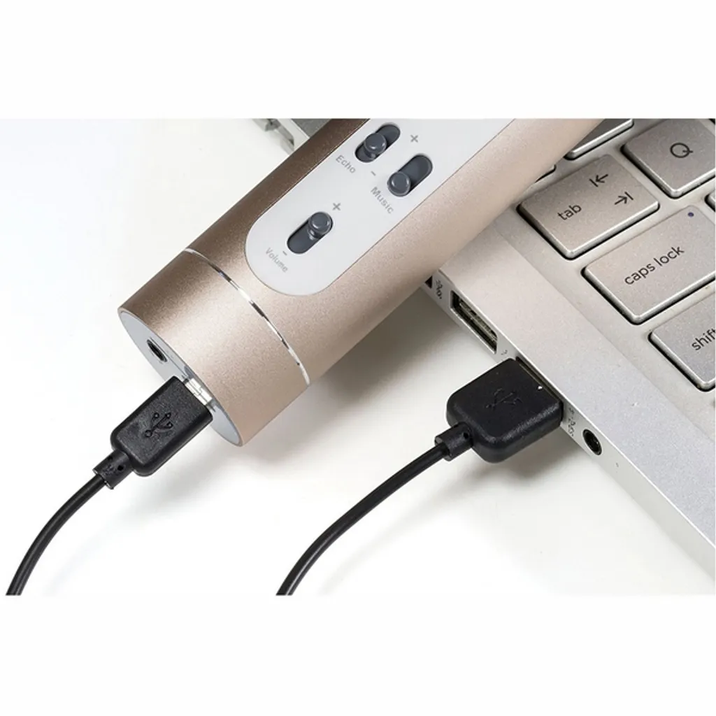 Microphone karaoké Bluetooth portable doré avec alimentation USB et pile - 5