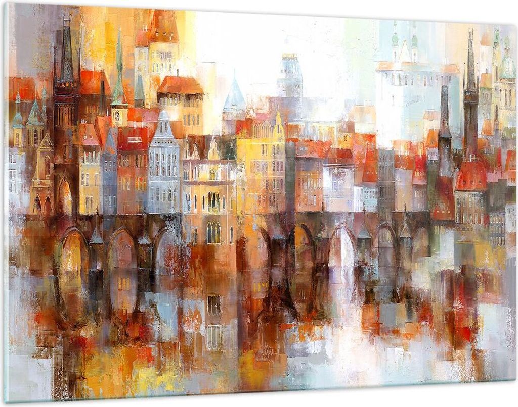 Bilder auf glas - Stadt Mietshaus - 120x80cm - Glasbilder - Wandbilder - Kunstdruck - zum Aufhängen bereit - Wanddekoration aus Glas - Glas Bilder...