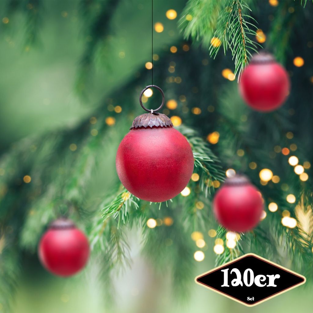Christbaumkugelset, Rund, klein, 120er Set | Glas, Rot | H4,0xB3,5cm