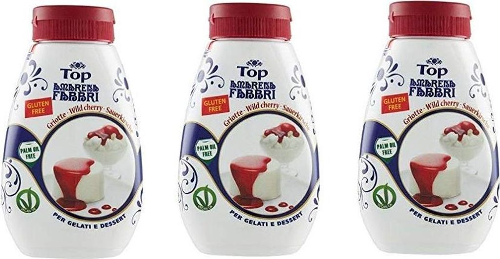 3x Fabbri gourmet sauce Topping Amarena schwarze Kirsche 225g Amarena süße Sauce zum Garnieren und Abdecken von Eis und Desserts