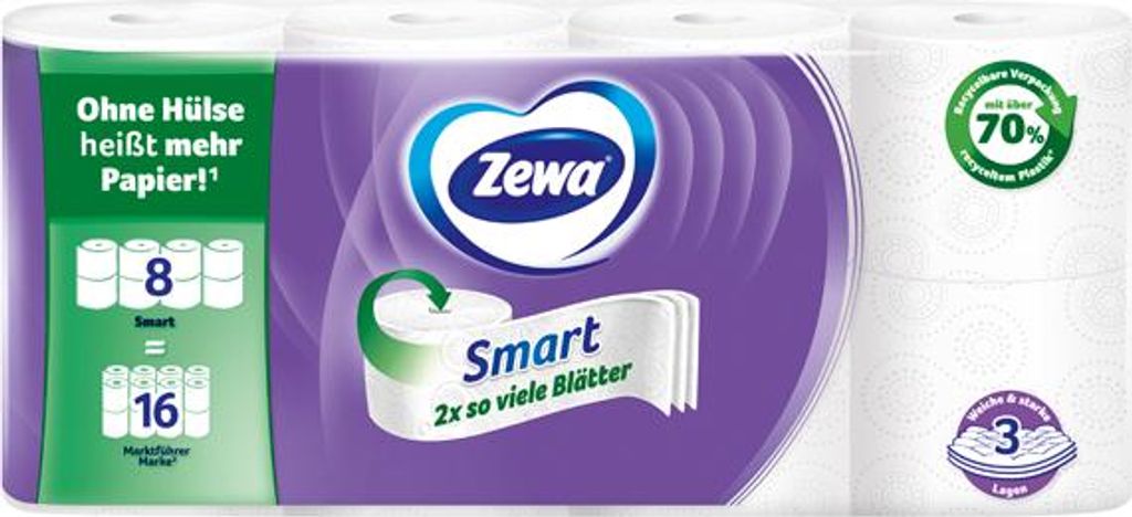Zewa Toilettenpapier Smart 3-lagig, 8 Rollen bestand Produktbild 