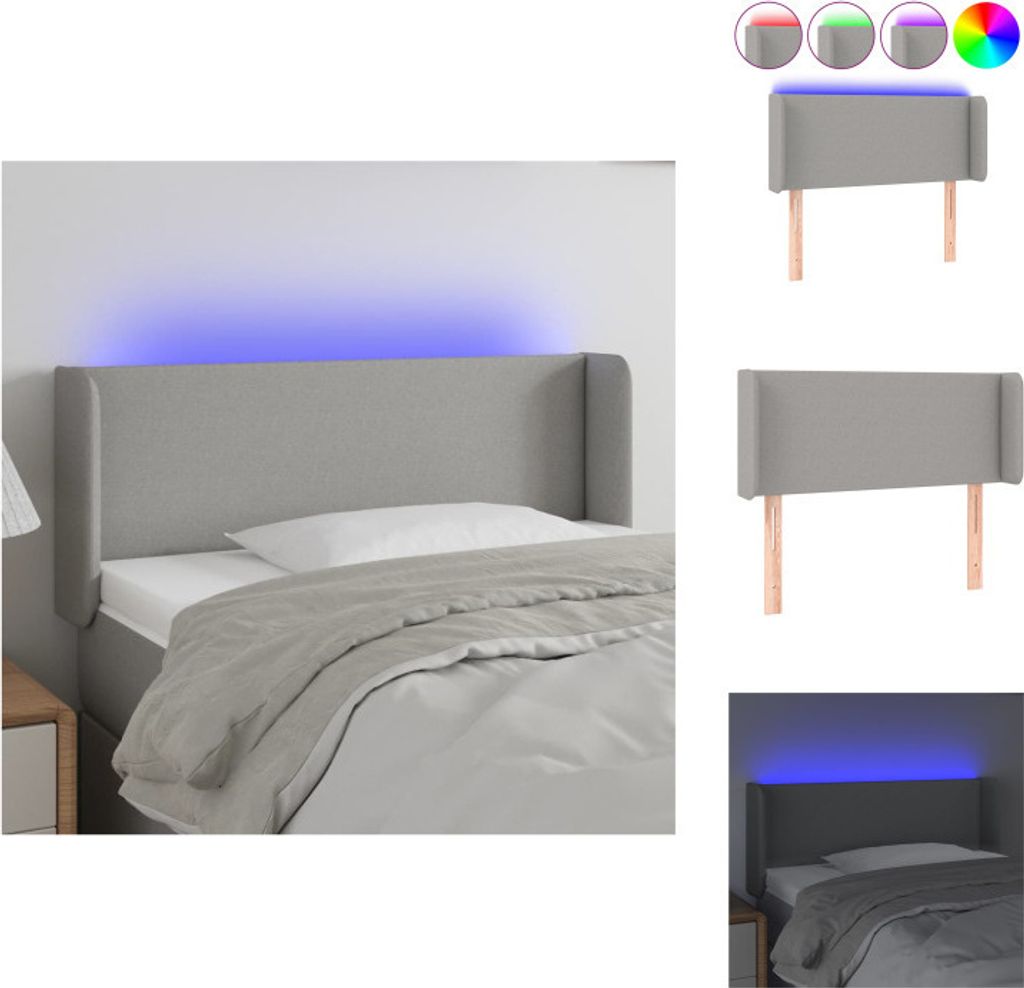 vidaXL LED Kopfteil Hellgrau 83x16x78/88 cm Stoff - Kopf- & Fußenden