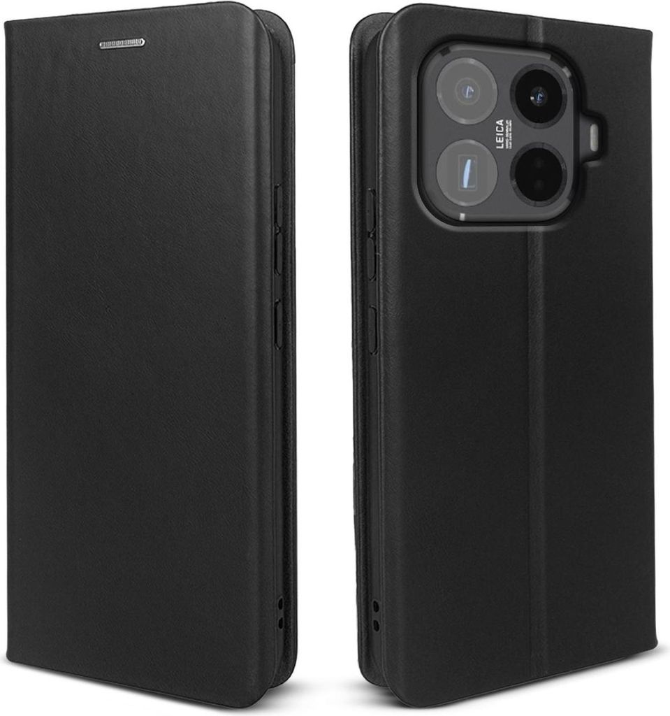 Handyhülle für Xiaomi 15T Pro Echtleder Flip Cover Hülle Case Kartenfach RFID Schutz Farbe: Schwarz