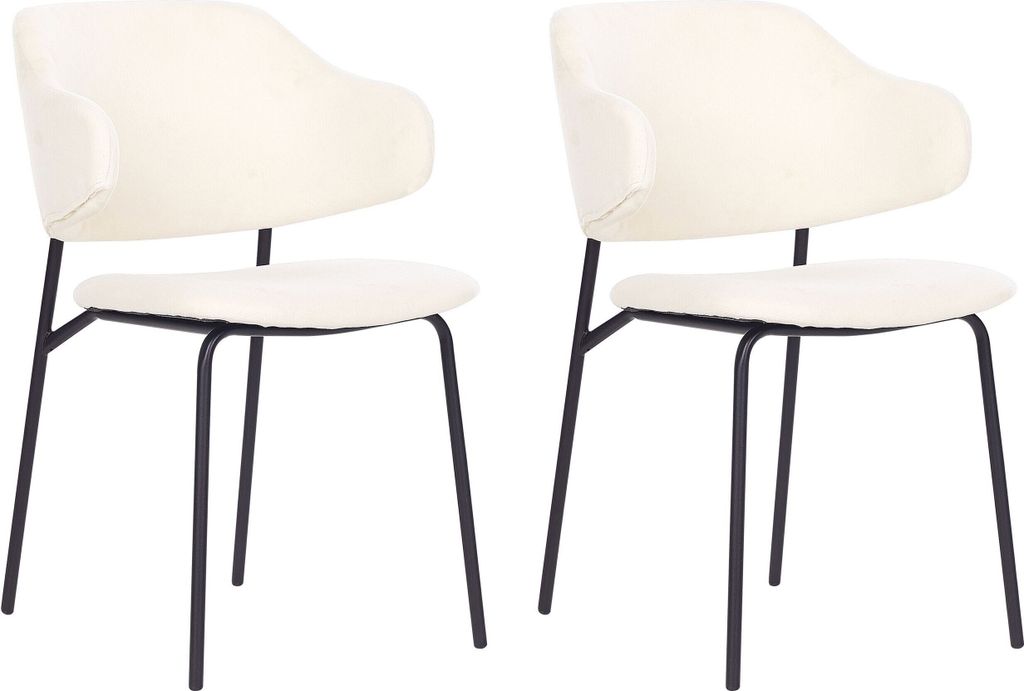 BELIANI Esszimmerstuhl 2er Set Hellbeige Stoffbezug mit Schwarzen Metallbeinen Ohne Armlehnen Modernes Design Stuhl für Küche Esszimmer Wohnzimmer