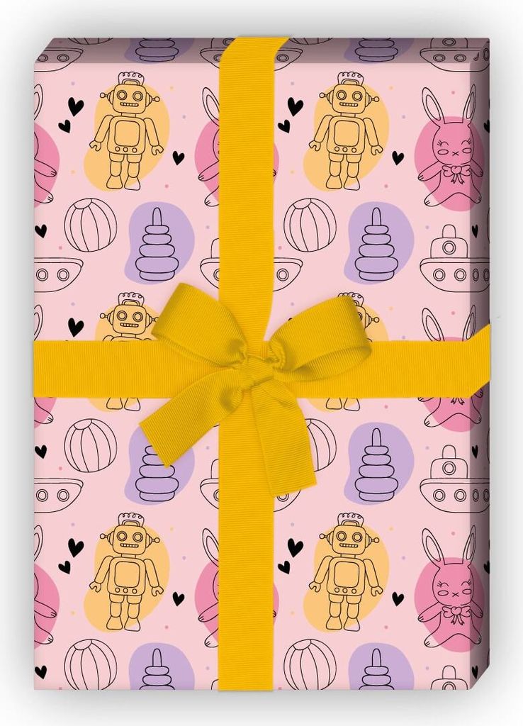 Niedliches Spielzeug Geschenkpapier für Kinder, Babys, rosa - G8206, 32 x 48cm
