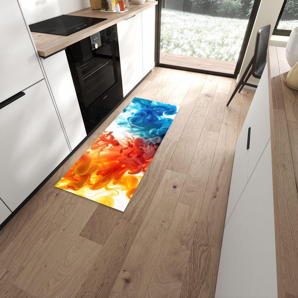 Küchenteppich 60x150cm rutschfest & abwischbar PVC Läufer - Farbige_ Wirbel