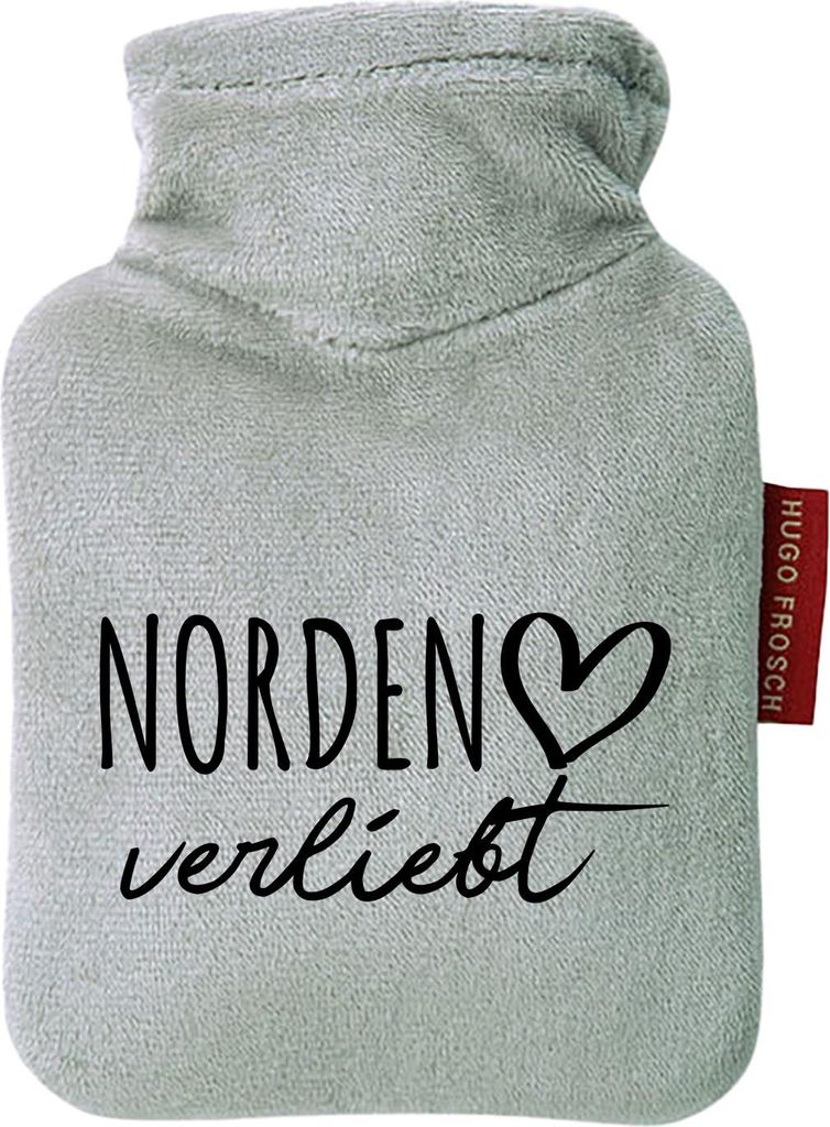 Huuraa Mini-Wärmflasche Norden verliebt 0,2 Liter Grey Mini Veloursbezug Taschenwärmer Geschenkidee