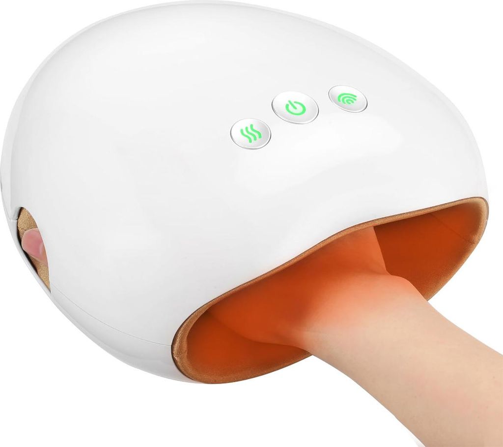 Handmassagegerät – Wärmetherapie + Luftdruckmassage, 3 Massageprogramme/Intensitäten, ergonomisches Design, tragbar und einfach zu bedienen.