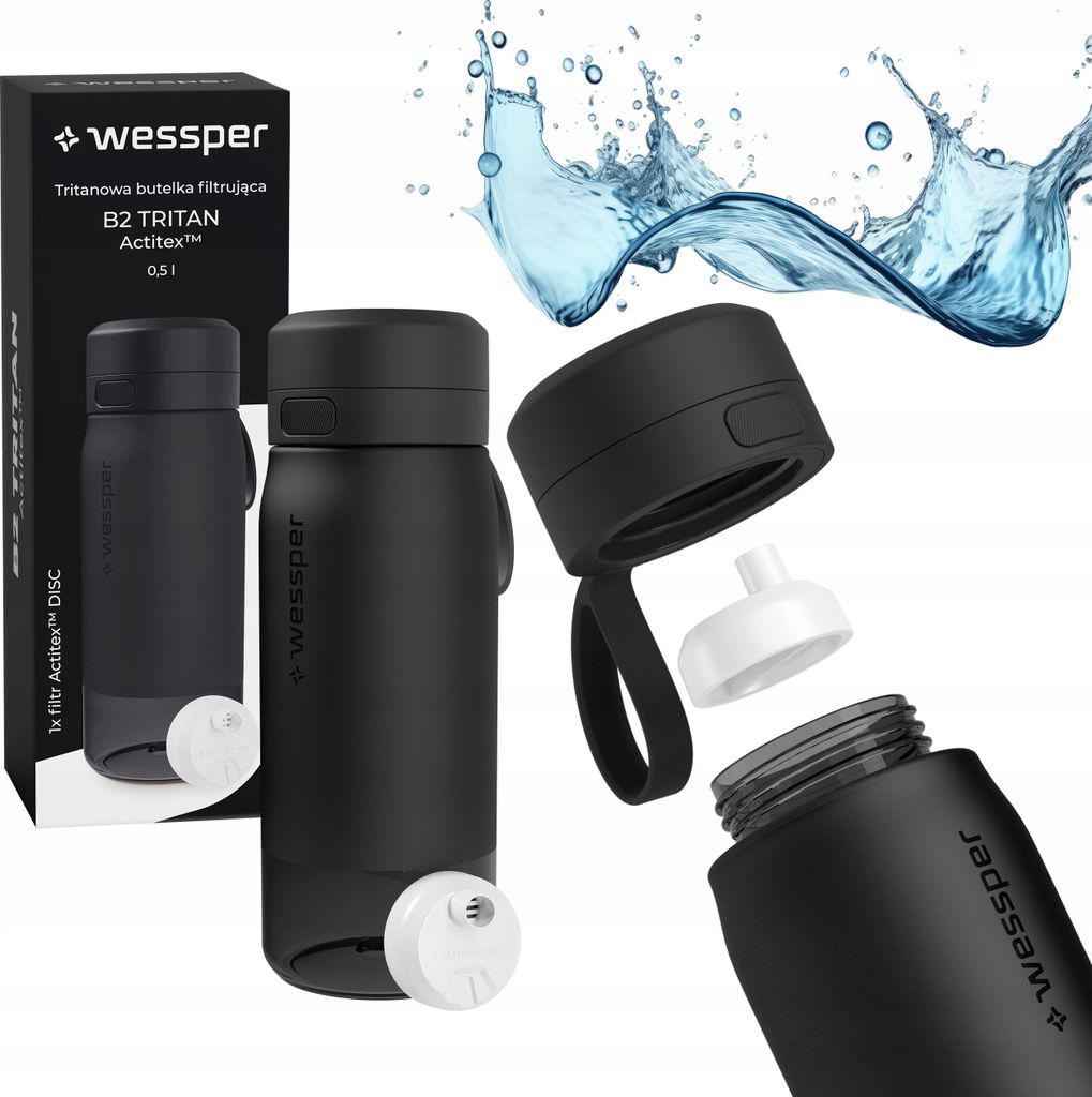 Borraccia Wessper 500ml, tappo filtro acqua in silicone Immagine del prodotto 