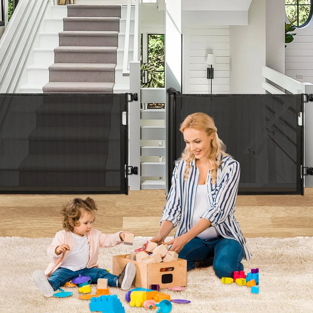 Barrière de sécurité rétractable noire 150cm pour enfants et animaux