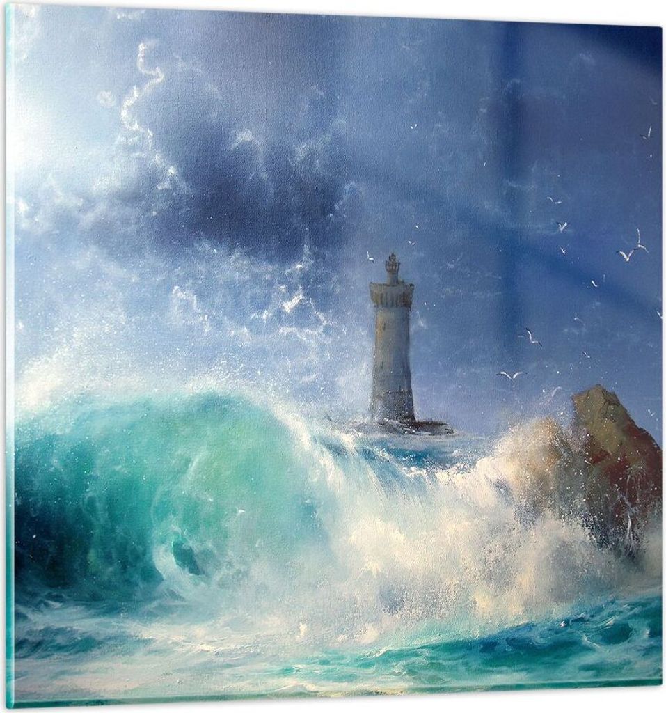 Bilder auf glas - Leuchtturm Meer - 70x70cm - Glasbilder - Wandbilder - Kunstdruck - zum Aufhängen bereit - Wanddekoration aus Glas - Glas Bilder ...