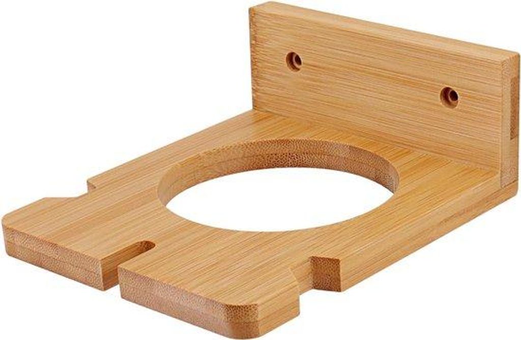Famanu Föhnhalter aus Bambus für Wandmontage - ohne Bohren, mit Kabelhalter