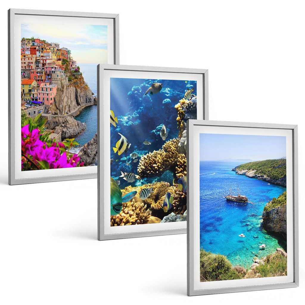 Bilder Set 3-teilig im silbergerahmten Rahmen – Wandbilder 3 Stück – gerahmte Poster für Wohnzimmer, Schlafzimmer und Flur – 40x60 cm – M...