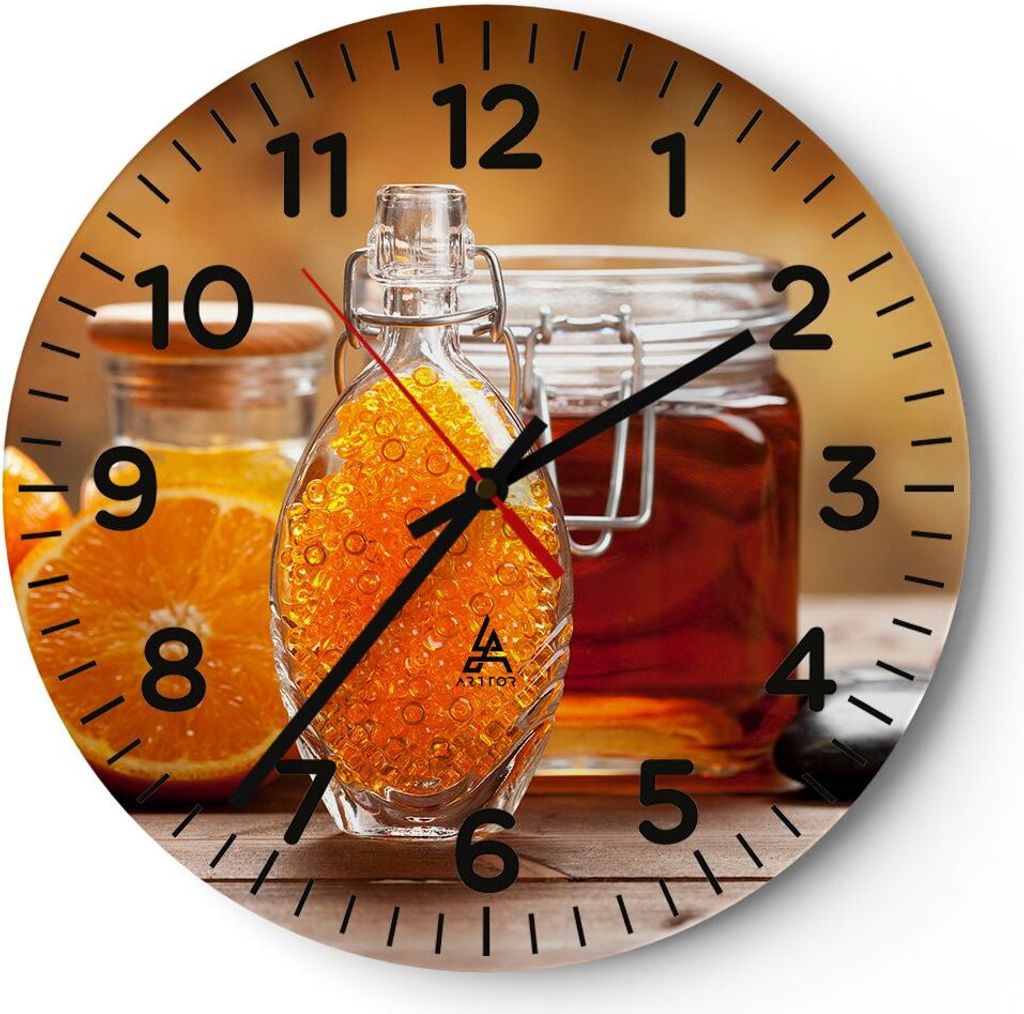 Wanduhr - Rund - Glasuhr - Essen Honig Glas Vitamin - 30x30cm - Schleichendes Uhrwerk - Lautlos - zum Aufhängen bereit - Dekoration Modern - Wandd...