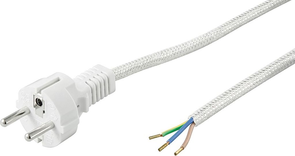 Goobay Schutzkontaktkabel hitzebeständig zum Konfektionieren, 3 m, Weiß-Silber - Hybridtstecker (Typ E + F, CEE 7/7) > lose Kabelenden