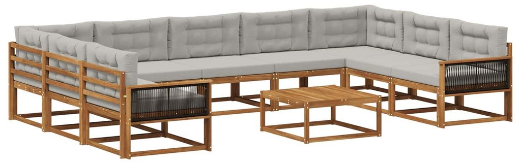 vidaXL Outdoor-Sofagarnitur mit Kissen 10 pcs Natürlich und Hellgrau