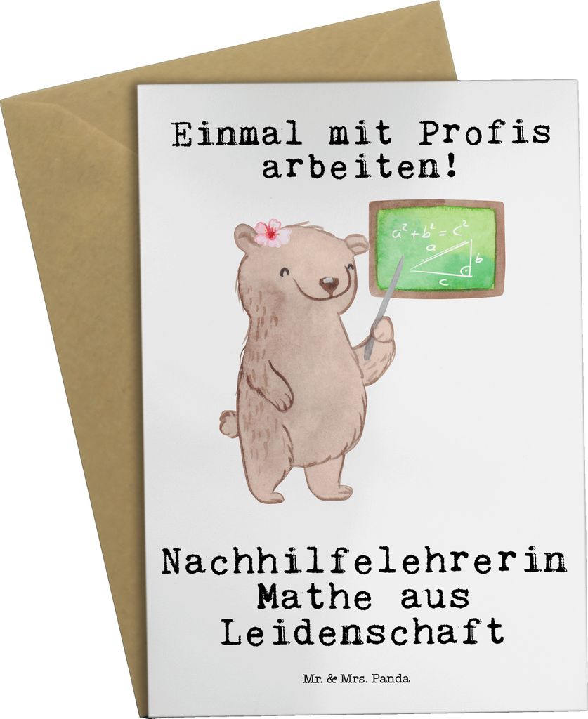 Mr. & Mrs. Panda Grußkarte Nachhilfelehrerin Mathe Leidenschaft - Weiß - Geschenk, Lustig, weihnachtskarten, osterkarten, Witzig, Nachhilfeunterr...