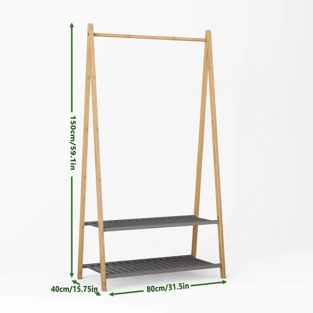 Vestiaire autoportant en bambou bicolore gris et bois clair - H175 cm