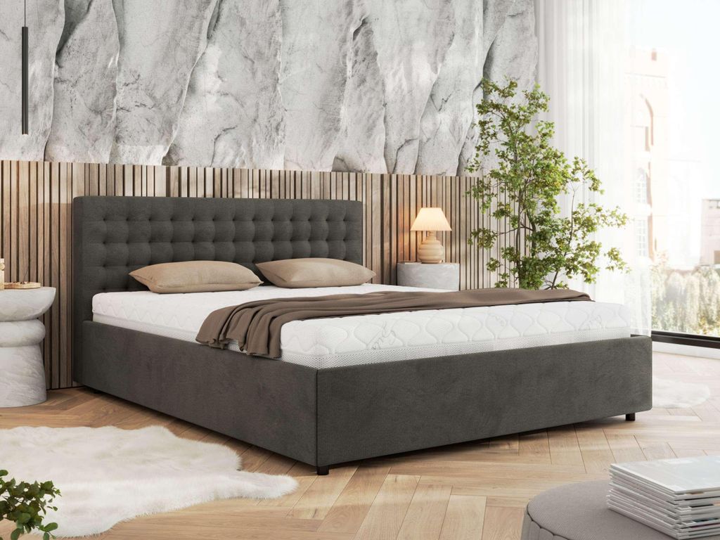 MKS MEBLE Polsterbett Doppelbett PAVO CLASSIC Bett mit Stauraum Gasdruck-Mechanismus Stauraumbett Pocket Matratze VIRE LUX 200x200 Dunkelgrau Velvet