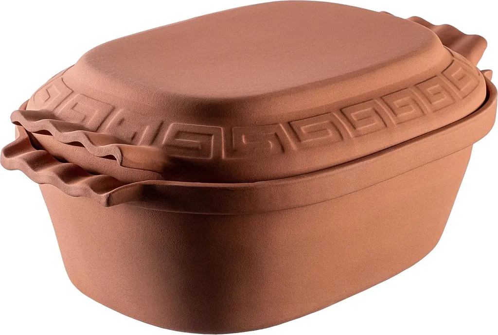 Pentola in terracotta - Pentola romana - 6 l - Coperchio ovale - FCM - Marrone
