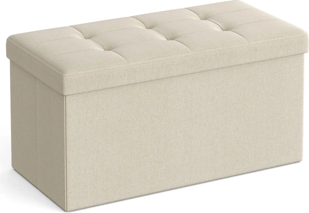 Pouf Leobert Beige 76 x 38 x 38 cm - Banc de Rangement Coffre Design