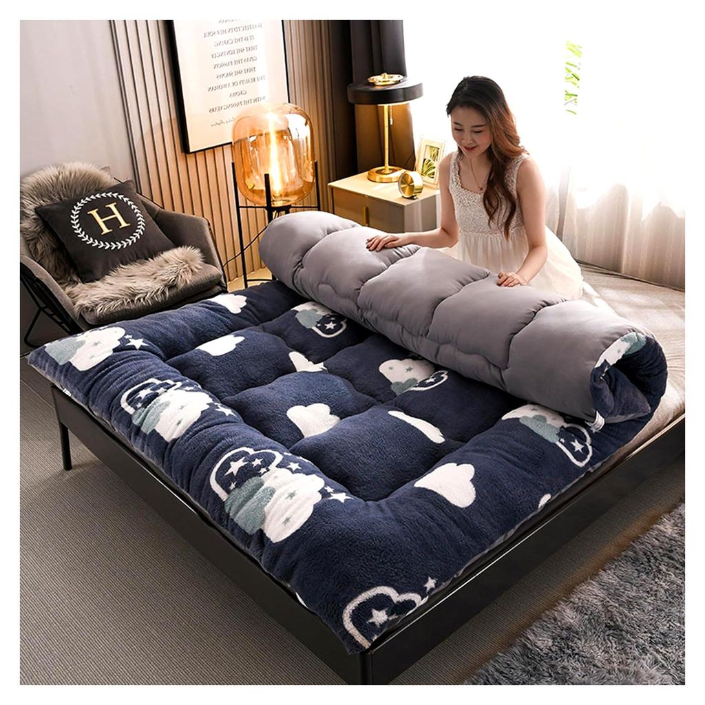 Japanische Futon-Matratze, faltbar und aufrollbar, weiche, rutschfeste Isomatte für Schlafsäle, Einzel-/Doppelgröße (120 x 200 cm), warme Boden...