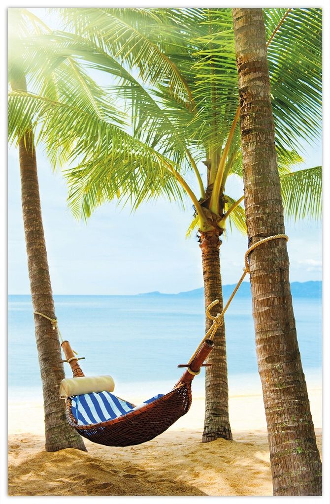Wallario Premium Teppich, Größe 90 x 140 cm, Hängematte in der Karibik