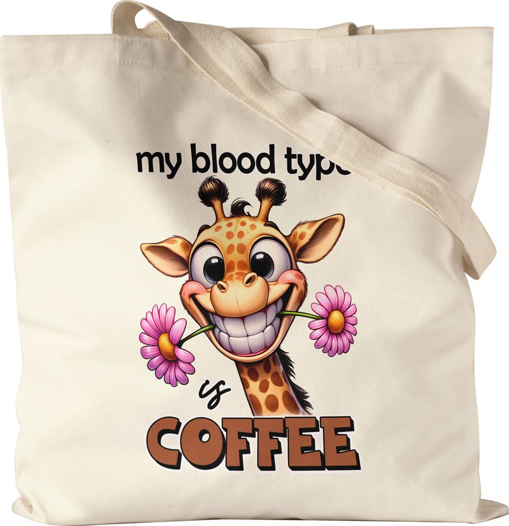 My blood type is coffee Jutebeutel lustiger Spruch Kaffee Blutgruppe Giraffe