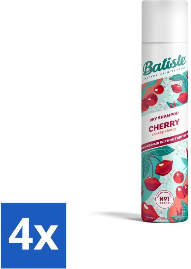 Batiste - Cherry - Shampoo a secco - Profumo di fiori di ciliegio - Rinfresca e dona volume - 200 ml - Value pack - 4 pezzi