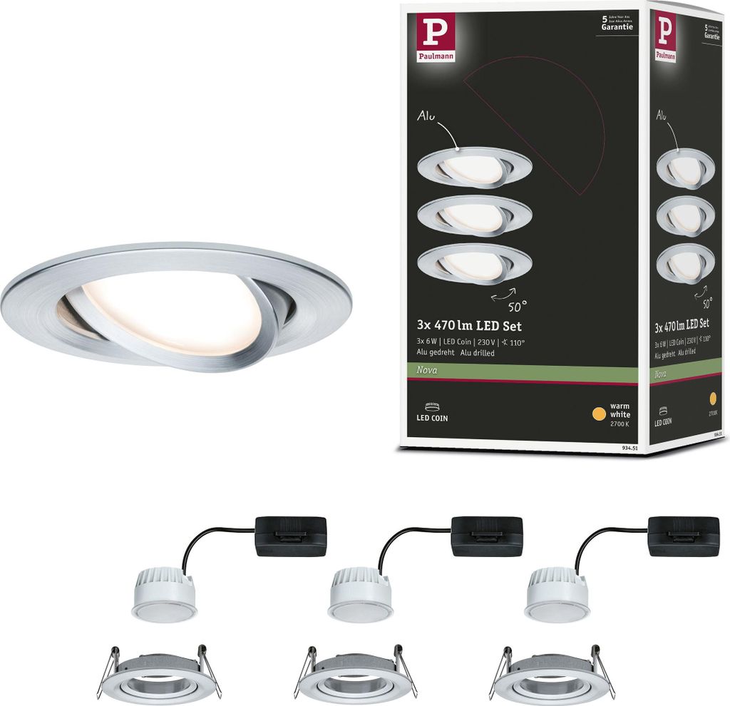 Paulmann LED Einbauleuchte Nova 3er-Set schwenkbar Produktbild 