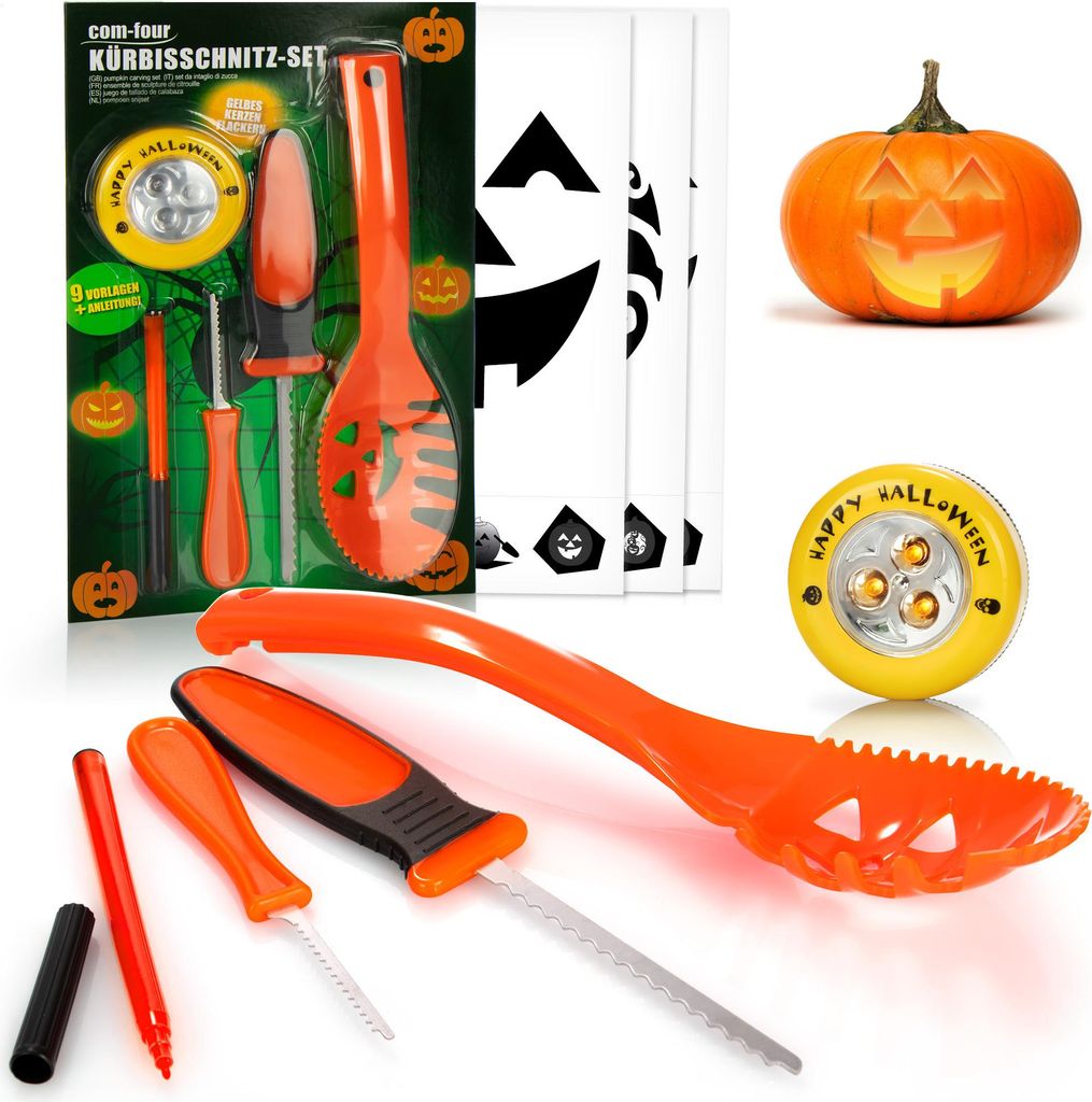 com-four® 14-teiliges Kürbis Schnitz-Set für Halloween - Produktbild 