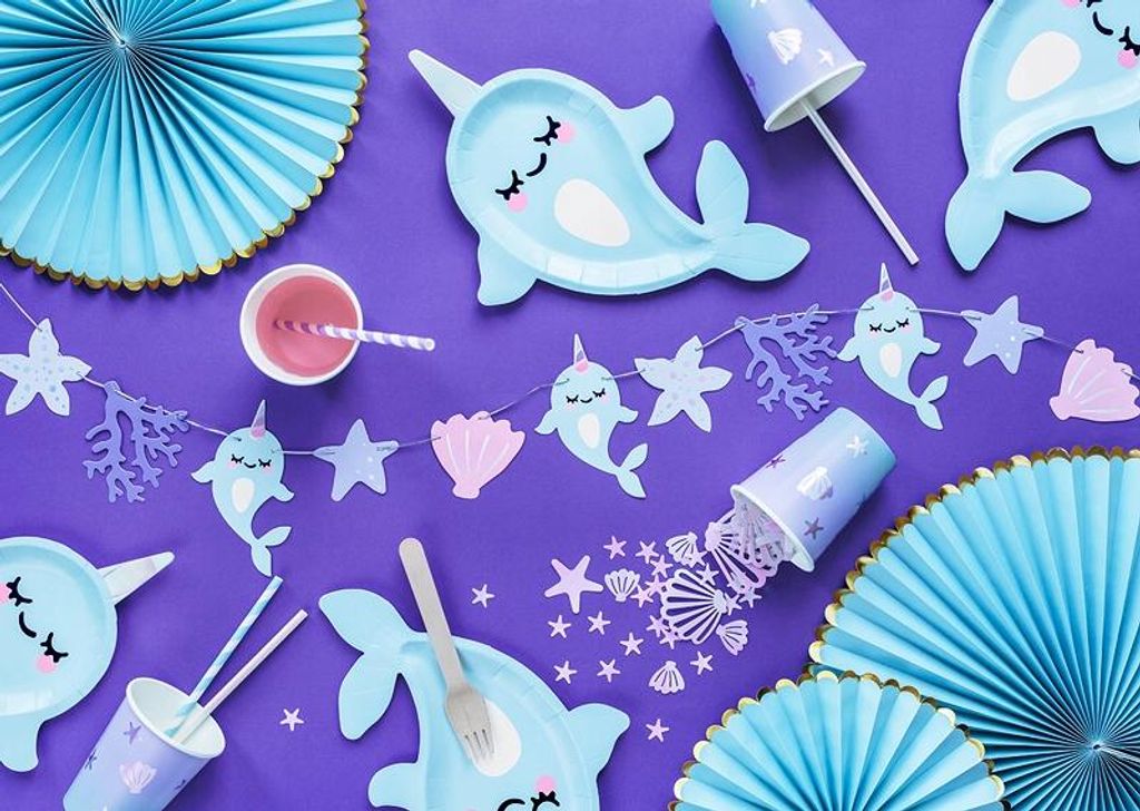 Pappbecher Narwal 220ml blau lila 6er Set