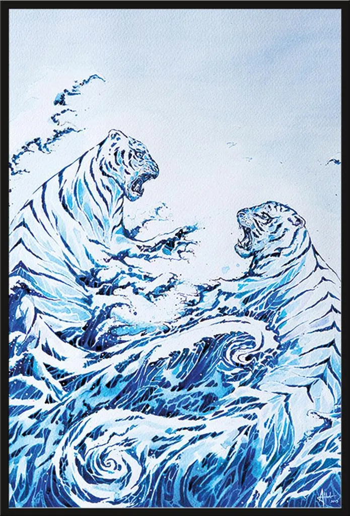 Poster Crashing Waves Allante sous Vitre Acrylique et Cadre Noir Shinsuke