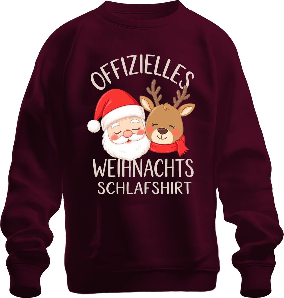 Offizielles Weihnachts Schlafshirt Weihnachtsmann Rentier Lustig Uni Sweatshirt Pullover, Burgundy, L
