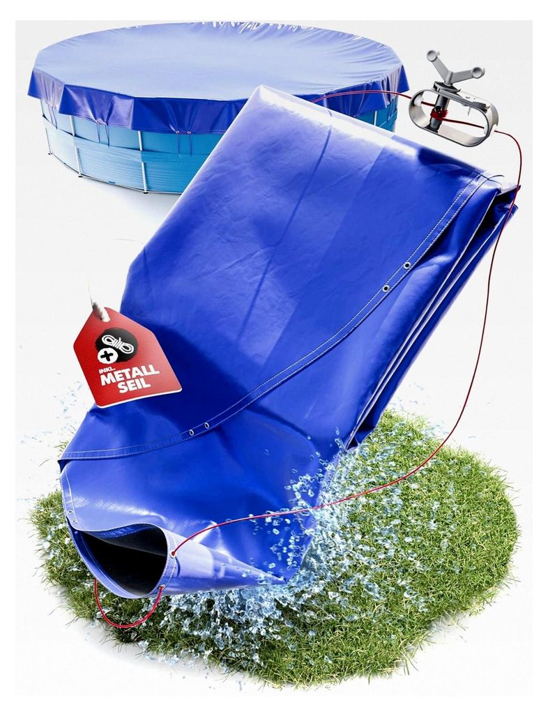 Runde Poolabdeckung Ø 520 cm inklusive Befestigungsmaterial | Poolplane aus dickem 200 GSM Material geeignet für INTEX und BESTWAY Pools